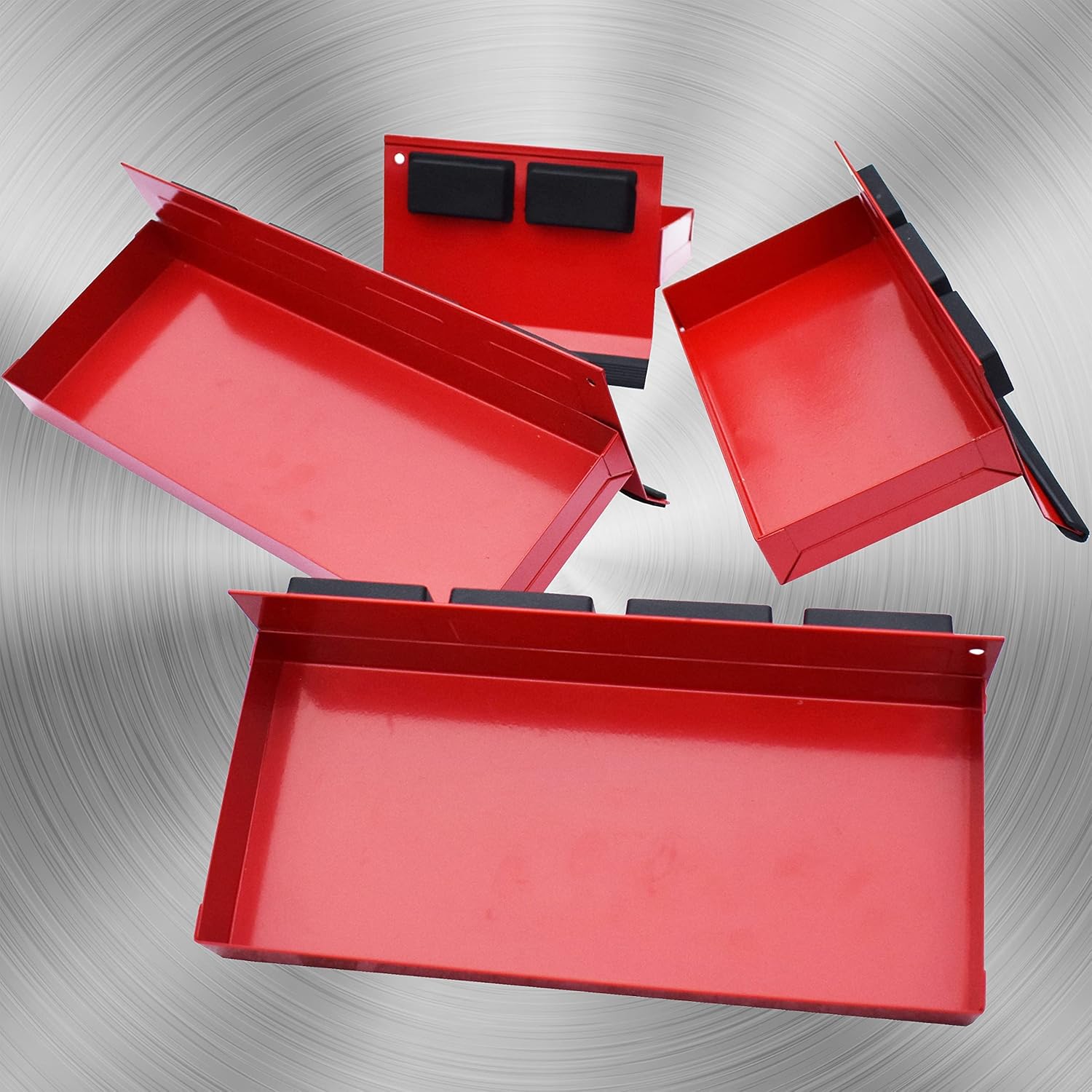 Magnetic Shelf 4-Pcs Set - Red Magnetic Tool Trays - Metal Tool Box with Strong Magnets - Magnetic Storage for Toolbox