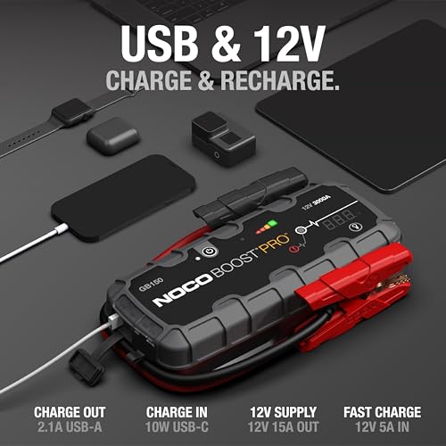 NOCO Boost GB150: 3000A UltraSafe Jump Starter &ndash; 12V Lithium Battery Booster Pack, Portable Jump Box, Power Bank & Jumper Cables