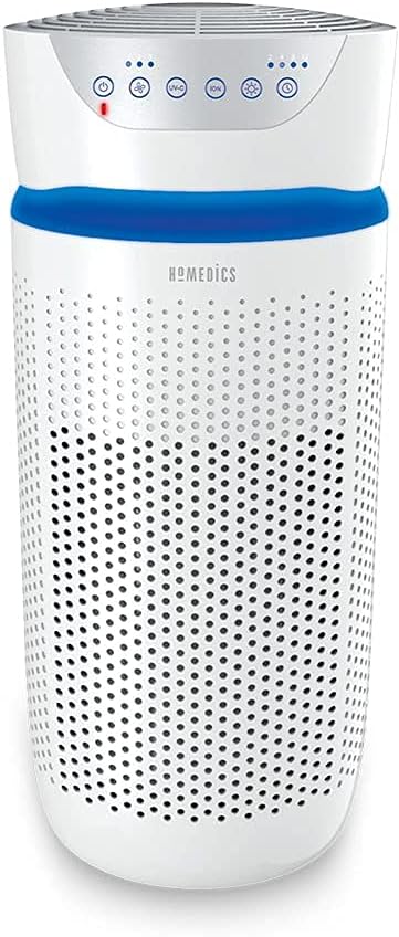 HoMedics TotalClean Tower Air Purifier for Viruses, Bacteria, Allergens, Dust, Germs, HEPA Filter, UV-C Technology, 5-in-1 Purifying with Ionizer