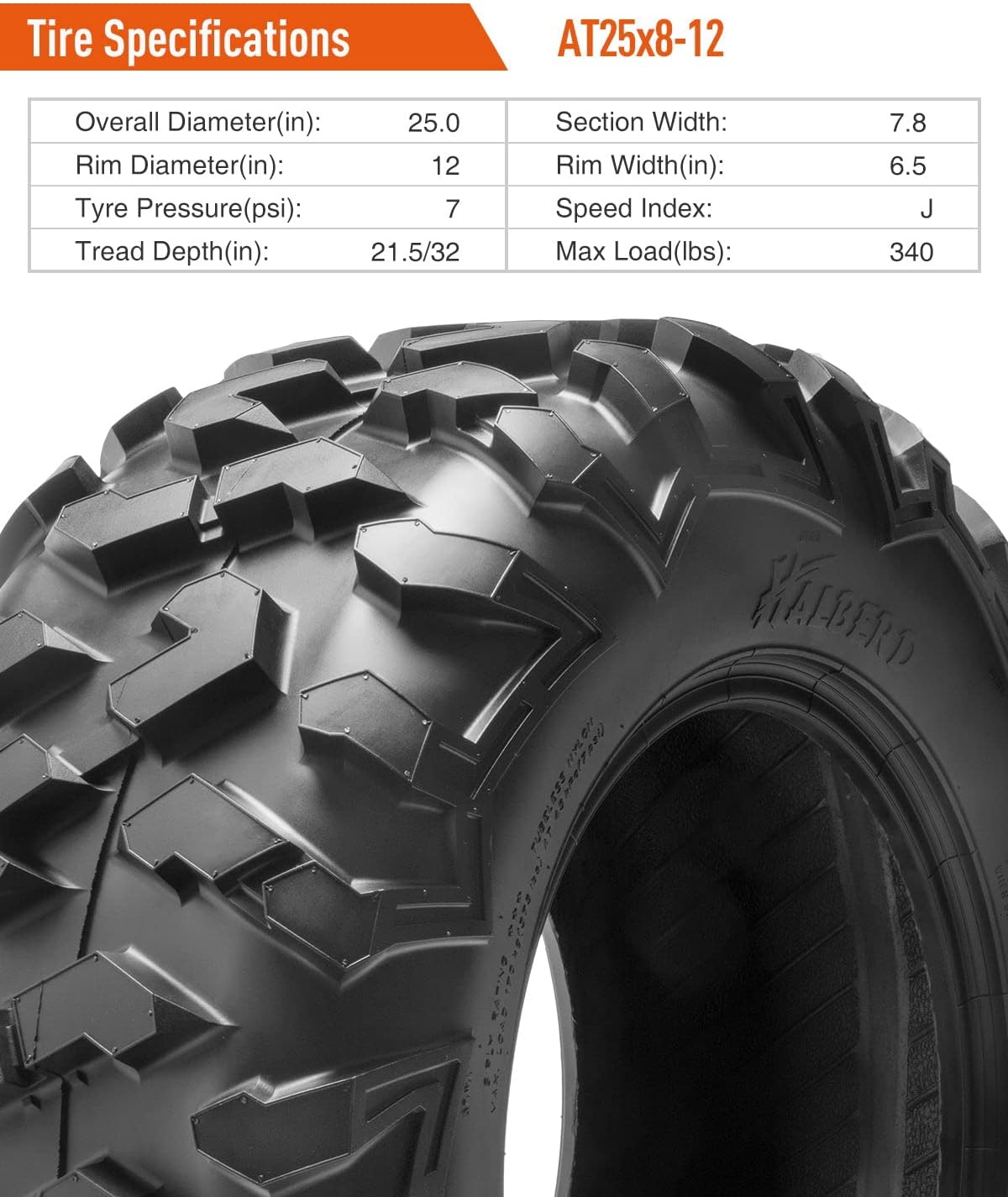 Set of 4 ATV UTV Tires 25x8-12 25x10-12 17MM Tread Depth 25x8x12 25x10x12 Compatible for 02-14 POLARIS SPORTSMAN 400/700