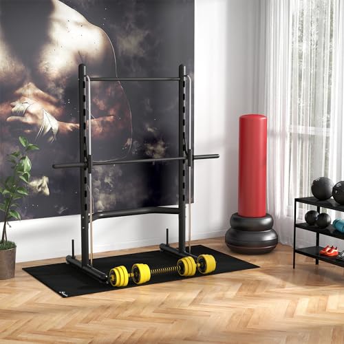 Soozier Squat Rack with Pull-Up Bar, Adjustable Power Rack with Barbell Bar, Multi-Functional Bench Press Rack for Home Gym Strength Training, Black