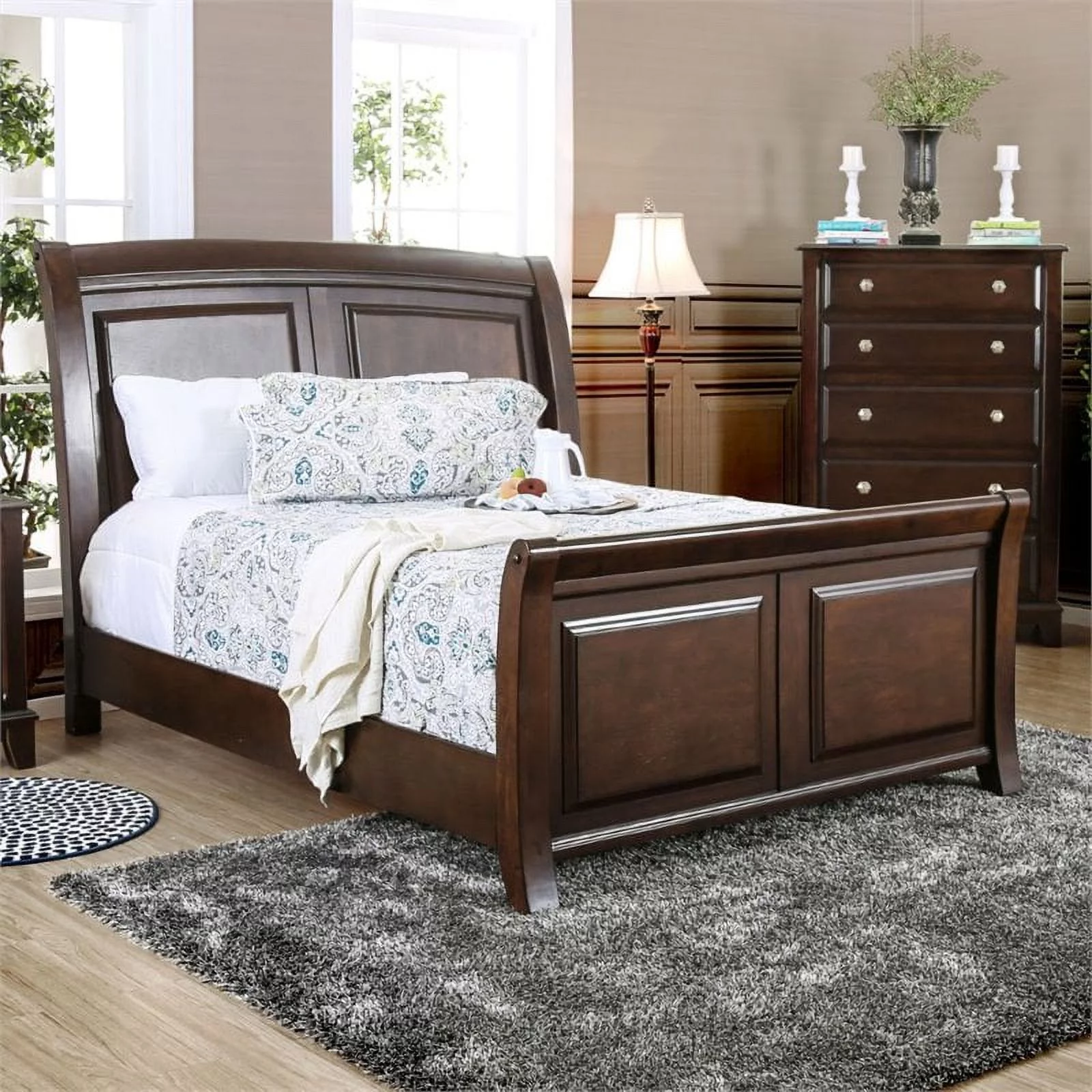 Furniture of America Glinda Wood California King Sleigh Bed in Brown Cherry