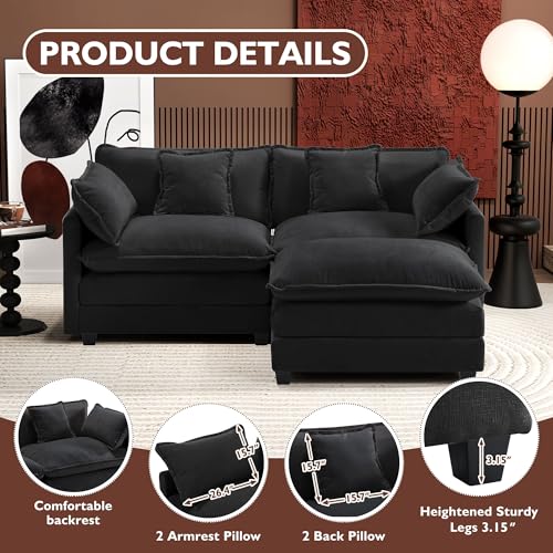 Ihanherry 111.4" U Shaped Modern Cloud Sofa Modular Sectional Couch with 2 Ottoman, 5-Seat Chenille Deep Seat Sofa with Pillow for Living Room