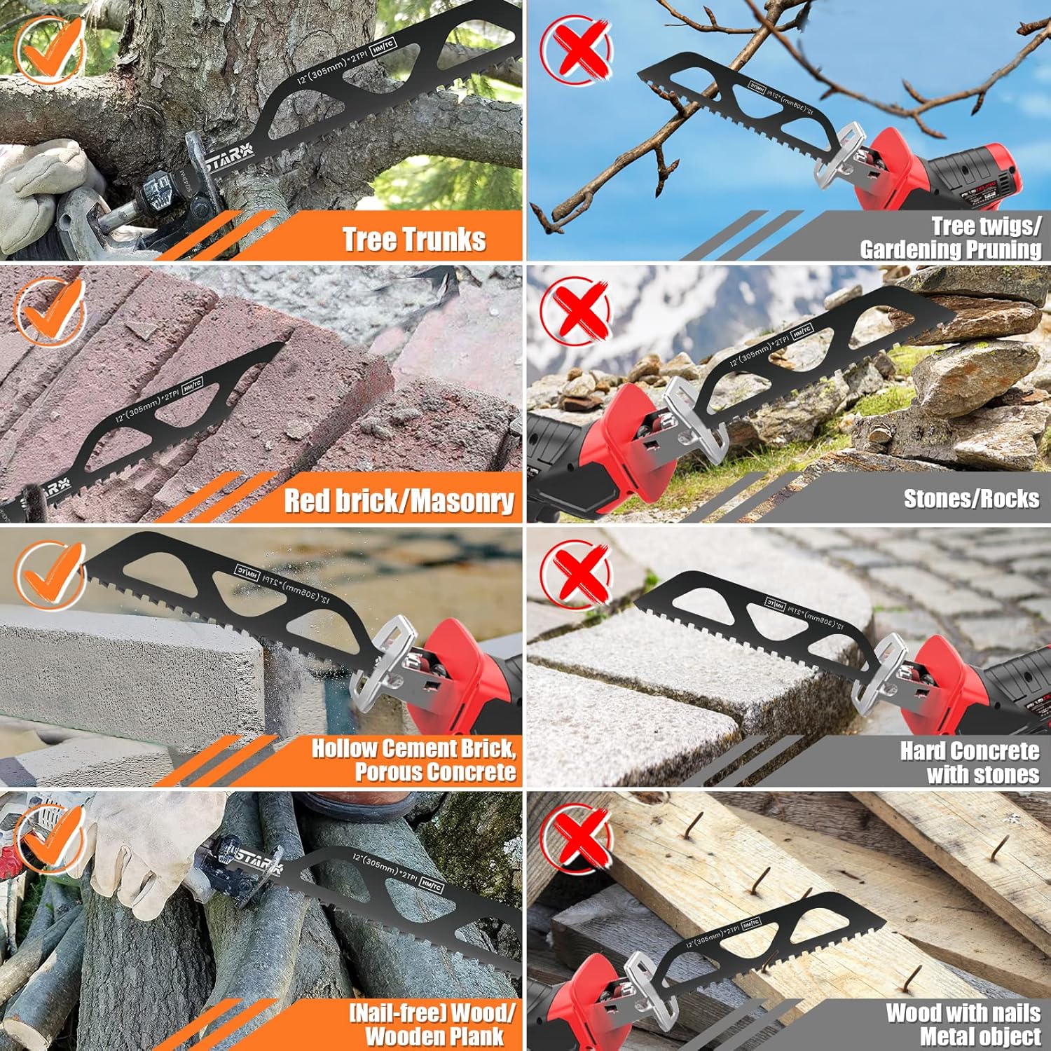 JTWEB Reciprocating Saw Blades, Demolition Masonry Hard Alloy Saw Blade for Cutting Wood, Fiber Cement and Brick, Porous Concrete