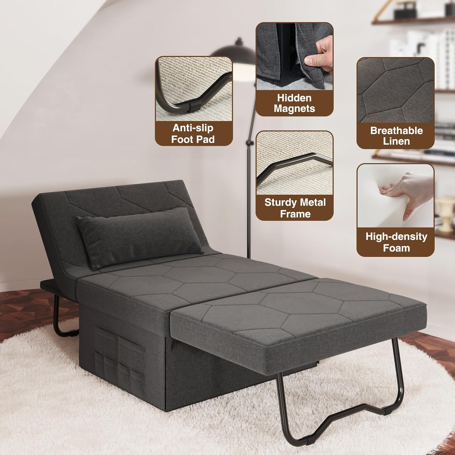 4 in 1 Sleeper Chair, Convertible Sleeper Sofa with Hide a Bed Chair, Sleeper Chairs for Adults