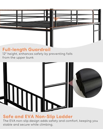 Full Size Loft Bed with Desk and Storage Stairs, Heavy Duty Metal Loft Bed Frame with Wardrobe
