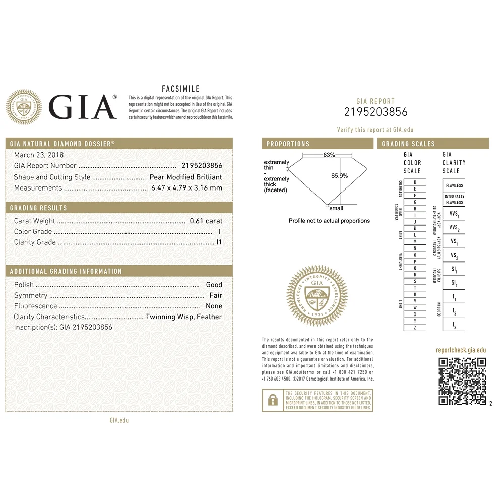 Diamond Engagement Rings For Women GIA Certified Pear Cut Solitaire Diamond Ring 14K White Gold 1.10 Carat (H,I1)