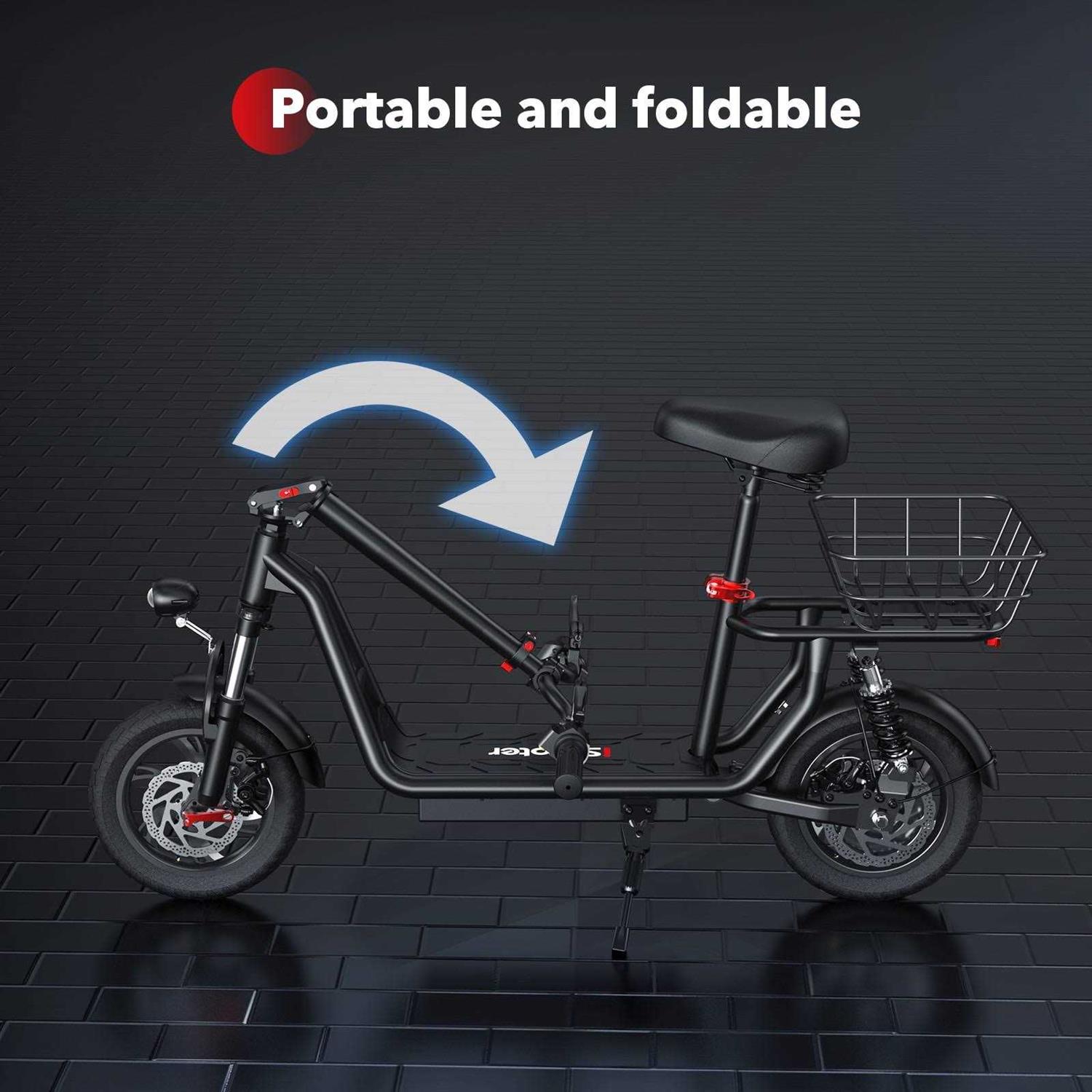 Iscooter 500w Electric Scooter with Seat for Adult, 12 inch Commuter Electric Scooter with Dual Shock Absorbers and Basket
