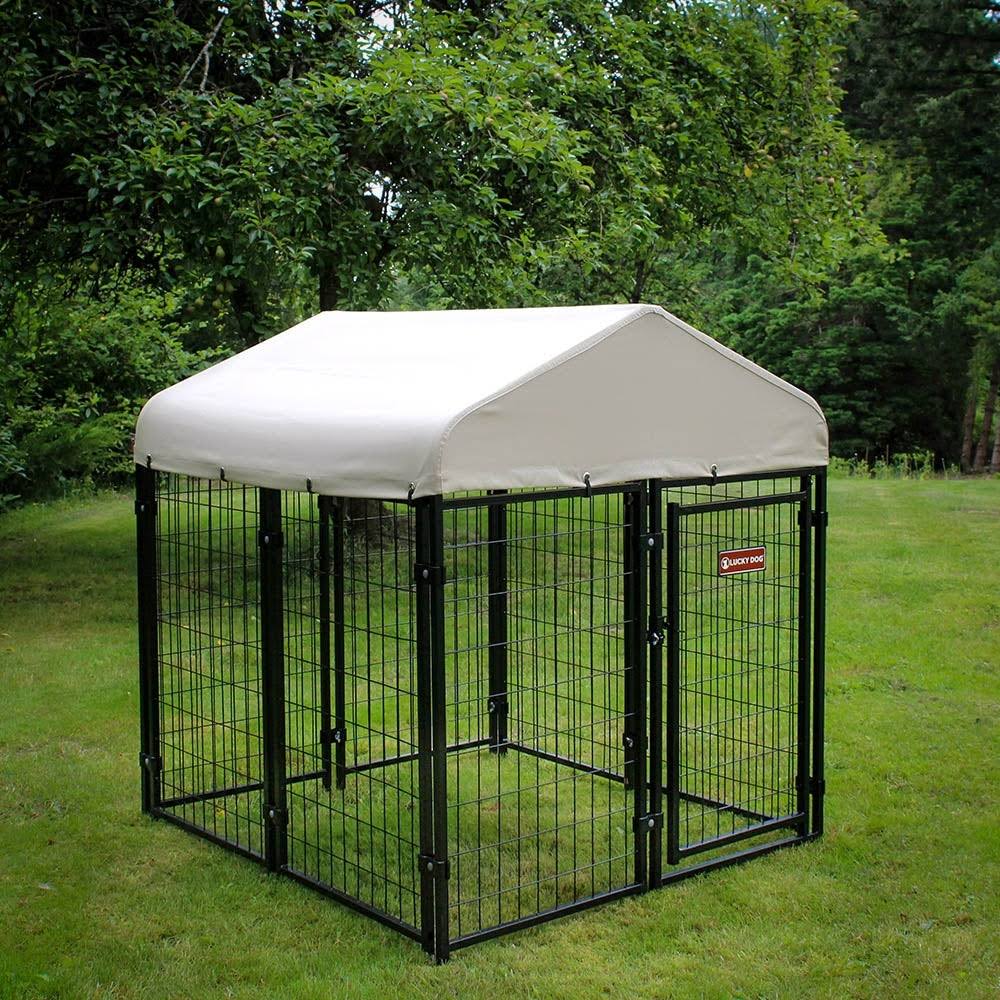 Lucky Dog Canopy Kennel Cover with Sunbrella Fabric - Tahitian Sand