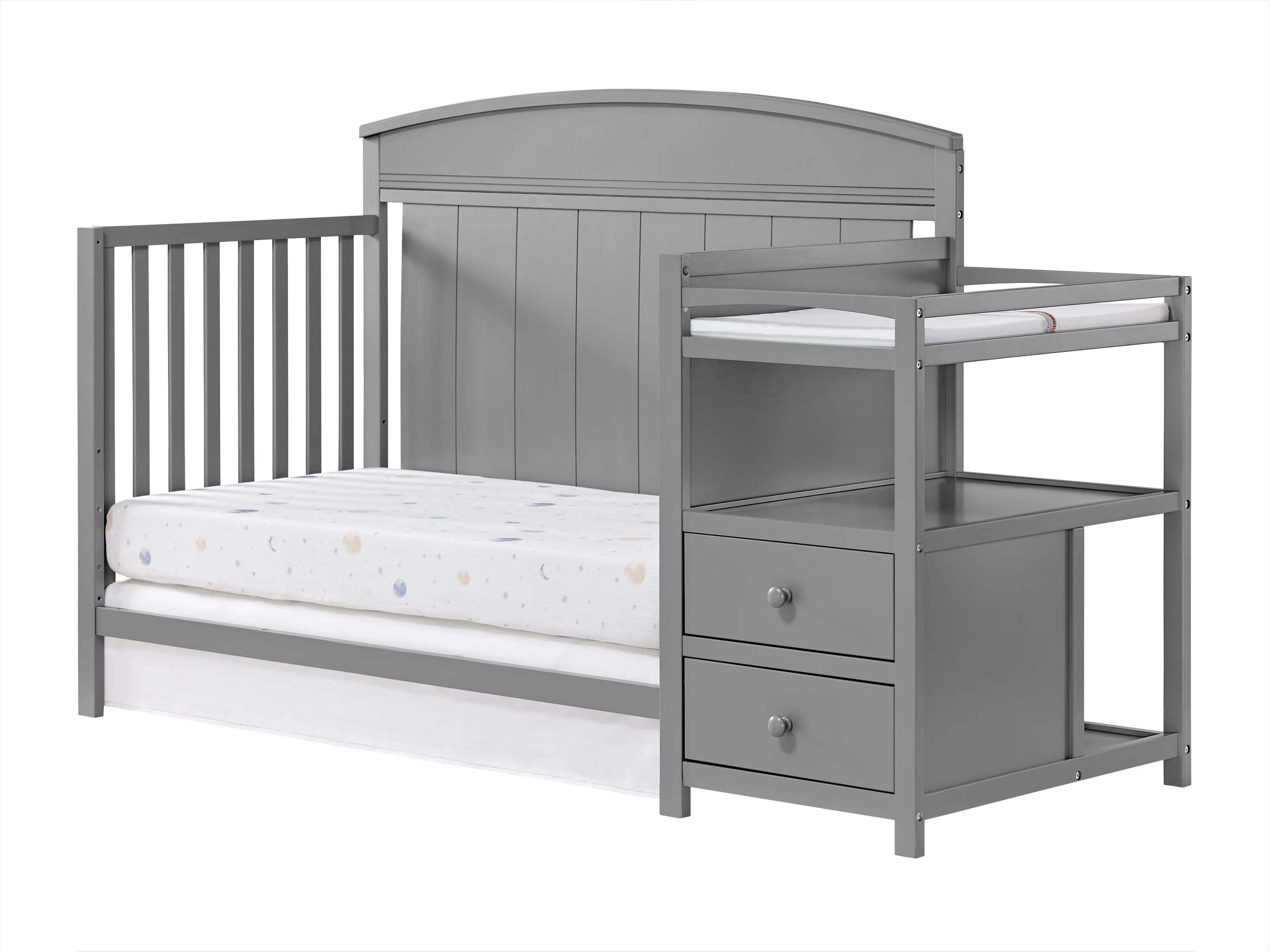 Oxford Baby Pearson 4-in-1 Convertible Crib & Changing Station, Dove Gray, GREENGUARD Gold Certified, Wooden Crib