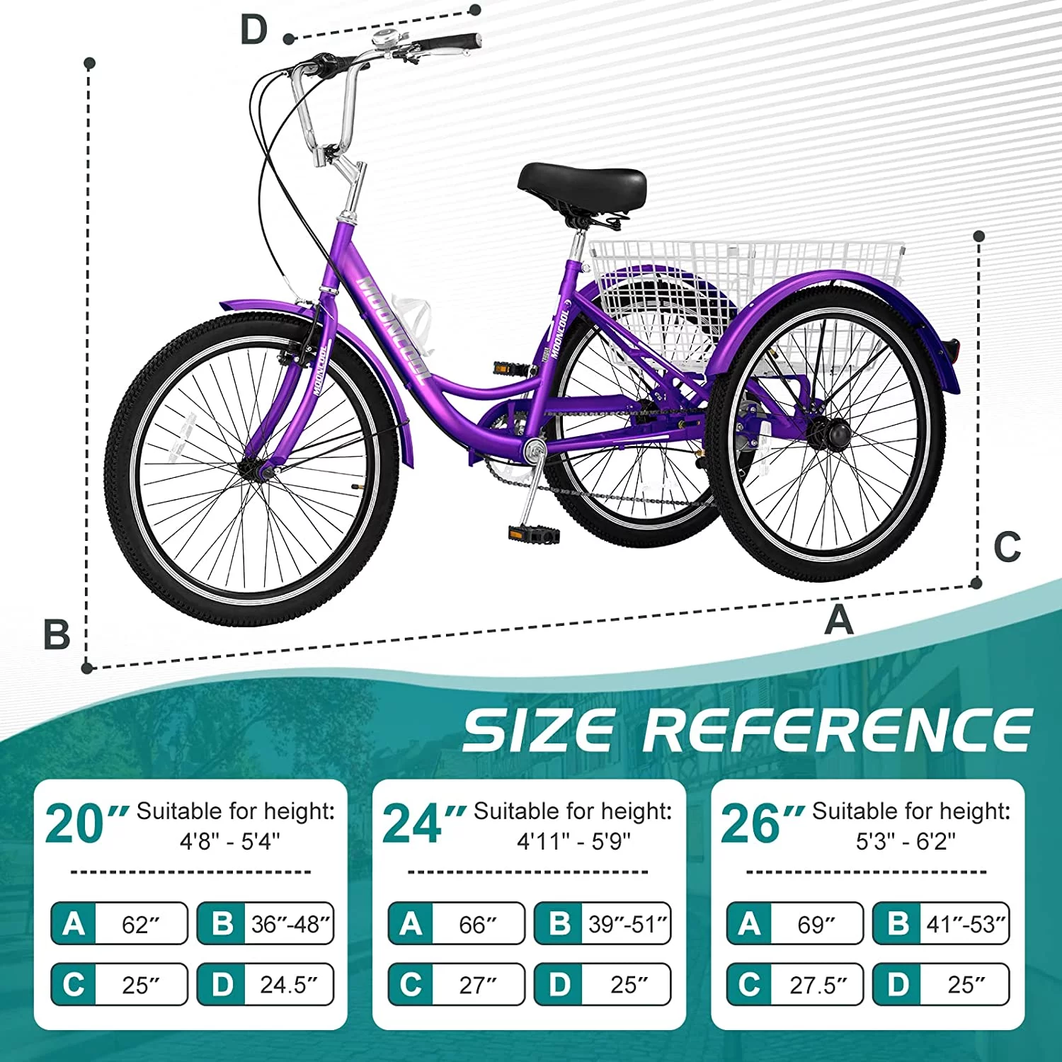 Docred Adult Tricycle 7 Speed 24 Inch Three Wheel Bike Cruiser Trike for Men/Women/Seniors