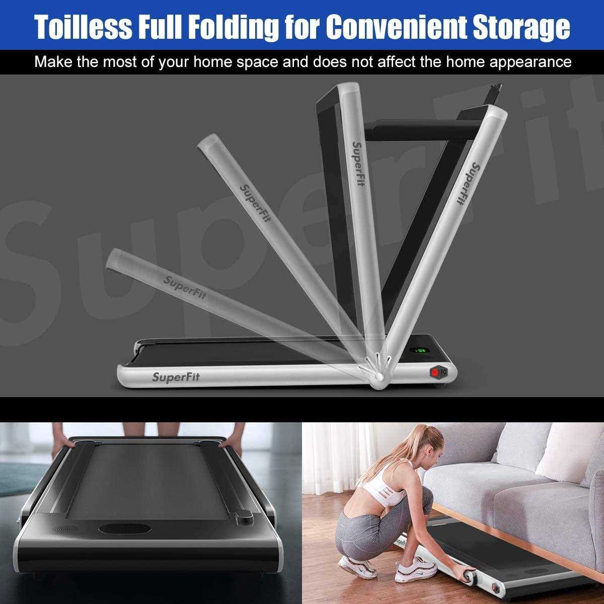 Goplus 2 in 1 Folding Treadmill, 2.25HP Superfit Under Desk Electric Treadmill, Installation-Free Control and LED - Sports Supplies Online Store