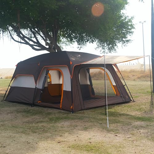 KTT Extra Large Tent 10-12-14 Person(Style-B),Family Cabin Tents,2 Rooms,3 Doors and 3 Windows with Mesh,Straight Wall,Waterproof,Double Layer
