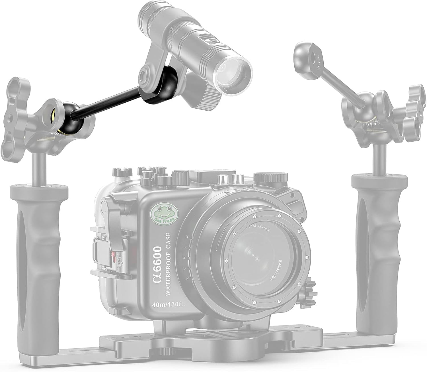 Seafrogs 4&rdquo;Aluminum Alloy Underwater System, Connector Ball Head, Aluminum Alloy Dual Balls Arm for Strobe/Video Light/Diving Camera Tray