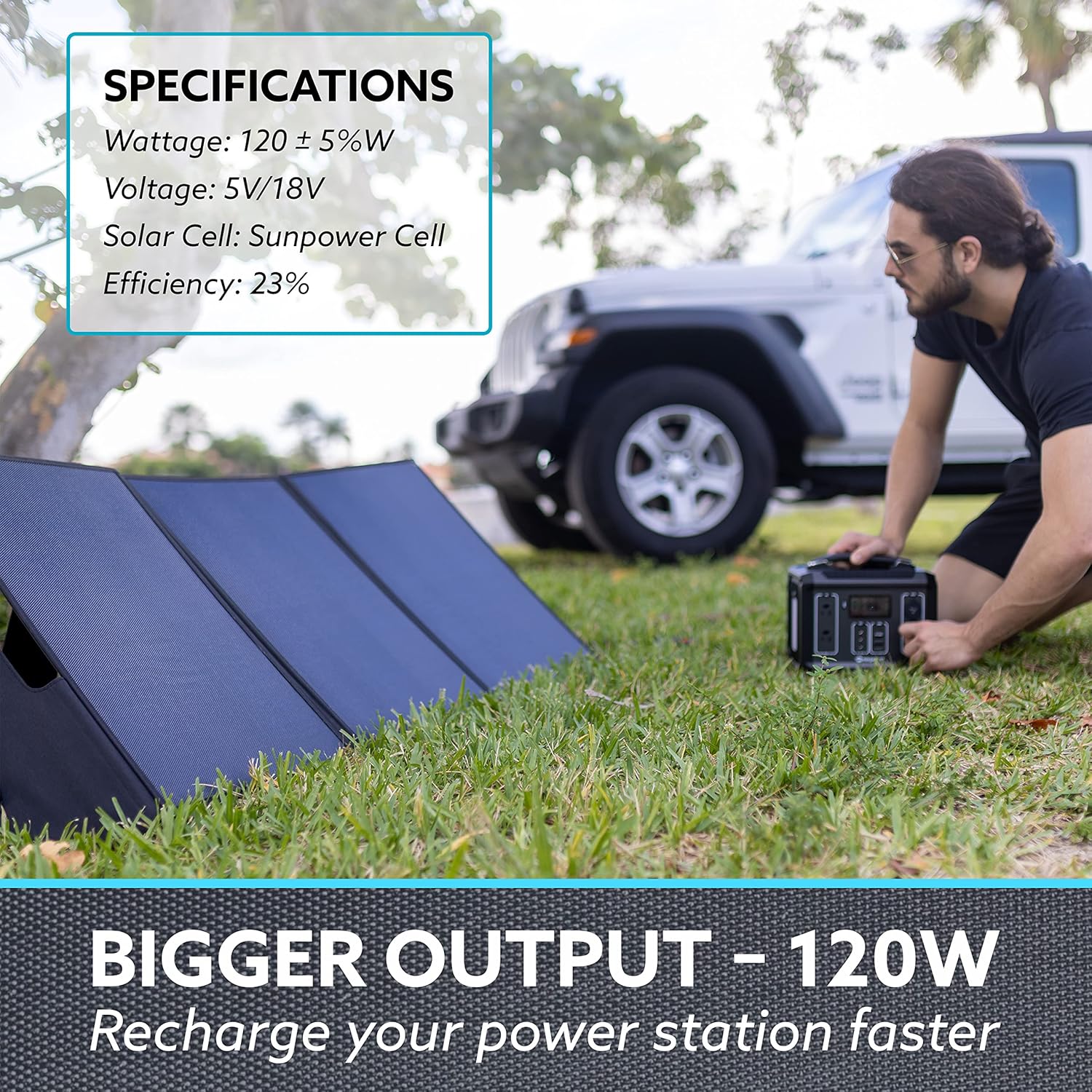 NinjaBatt 120W Foldable Portable Solar Panel for Power Stations, Compatible with Jackery Explorer, Goazl Zero Yeti