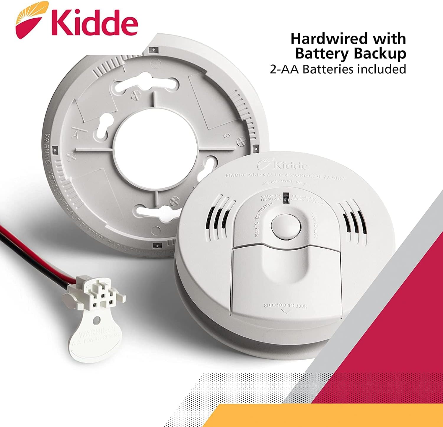 Kidde Smoke & Carbon Monoxide Detector, Hardwired, Interconnect Combination Smoke & CO Alarm with Battery Backup, Voice Alert, Pack of 2