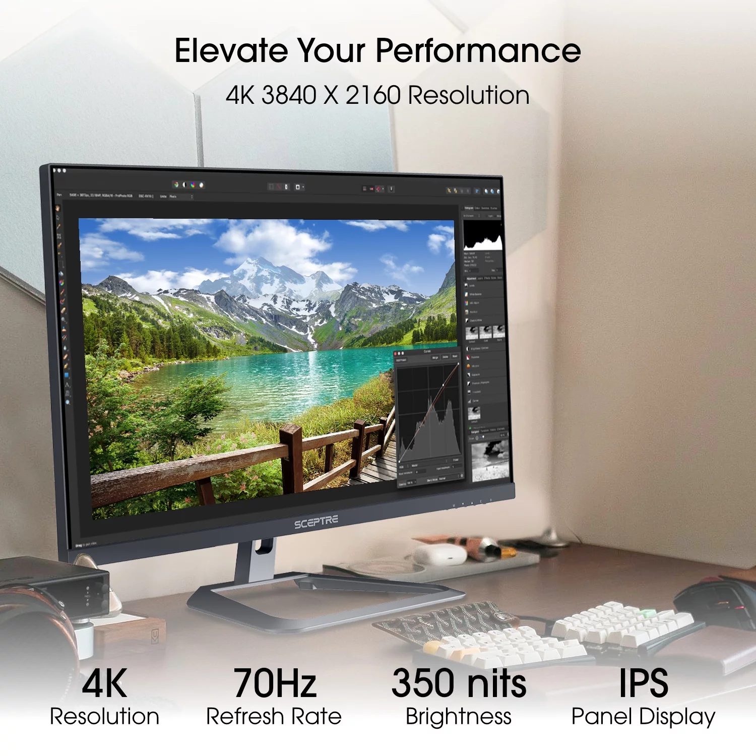 Sceptre 4K IPS 27" 3840 x 2160 UHD Monitor up to 70Hz DisplayPort HDMI 99% sRGB Build-in Speakers, Machine Black (U275W-UPT)