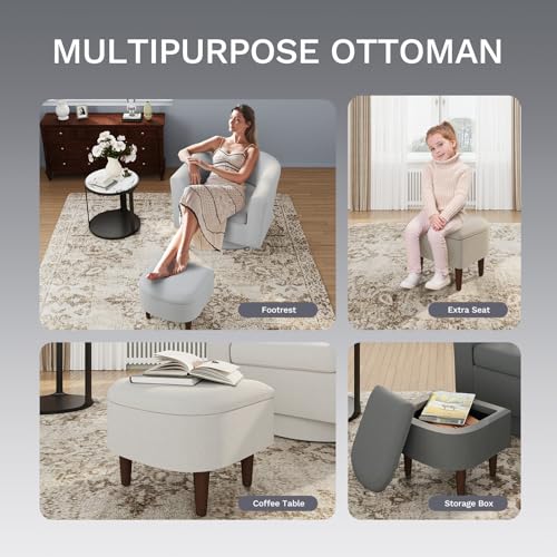 COLAMY Upholstered Swivel Barrel Accent Chair with Ottoman