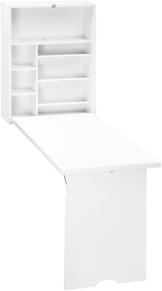 Wall Mounted Desk, Fold Out Convertible Floating Desk, Space Saving Computer Desk Hanging Table with Storage Area,White