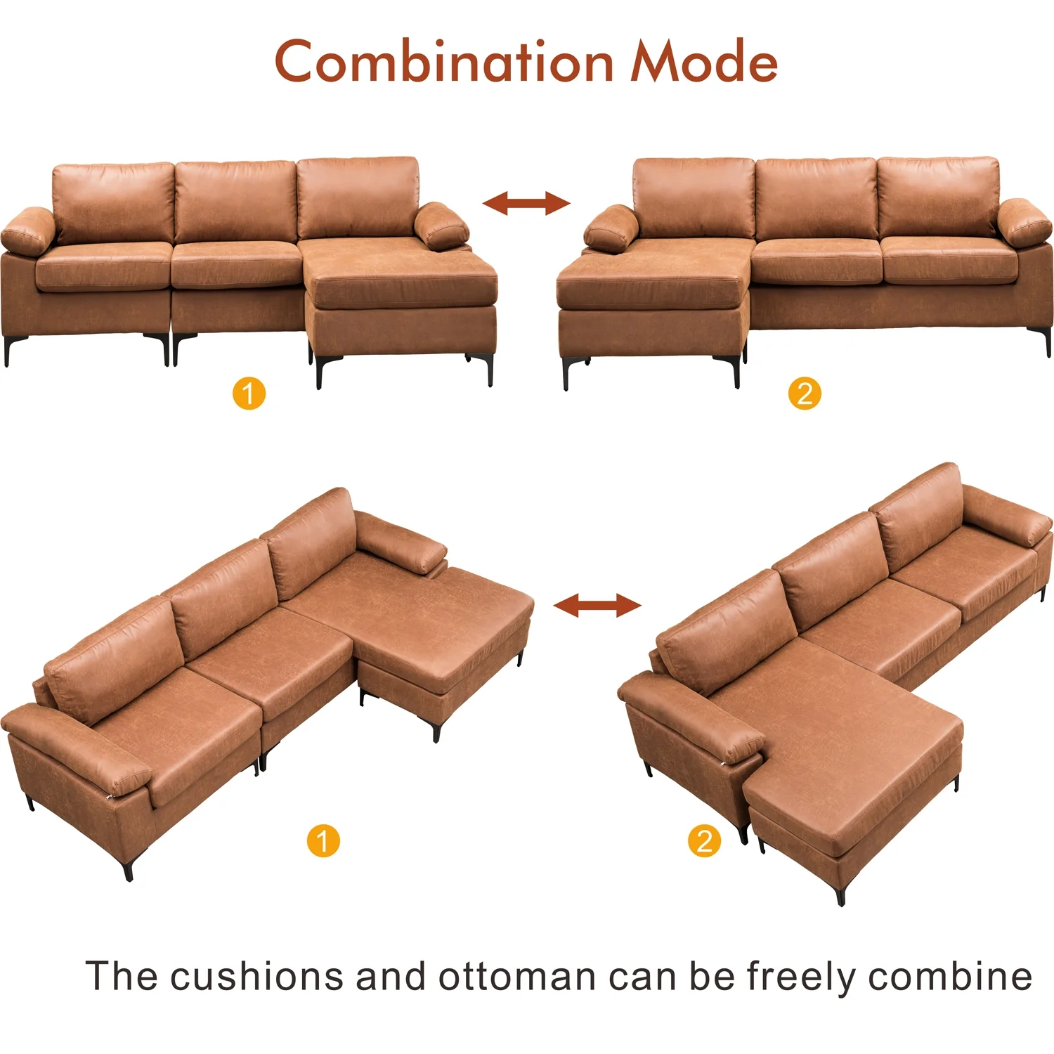 Ovios 100" Convertible Sectional Sofa,3-seat L Shaped Couch with Suede Fabric,Reversible recliner& Chaise for Small Space