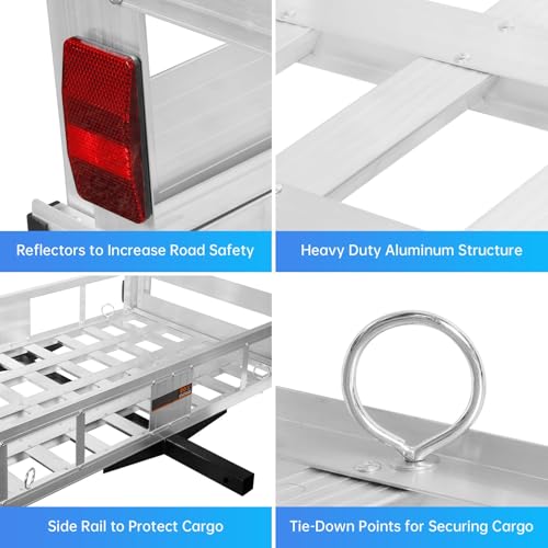 Aluminum Hitch Cargo Carrier with Ramp - 500-Lb Capacity Silver,Trailer Aluminum Cargo Basket Luggage Carrier Rack, for Cars Truck Pickup Vans