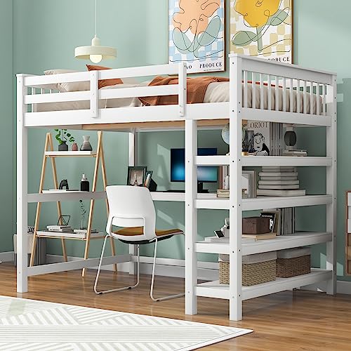 Harper & Bright Designs Full Loft Bed with Desk and Wardrobe,Solid Wood Loft Bed Frame Full with Storage Drawers for Kids Teens Adults