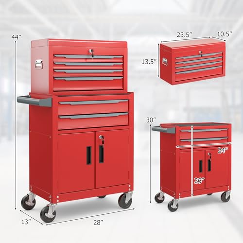 ERGOMASTER Rolling Tool Chest Cabinet Big Capacity Storage with Wheels and Lock Key, Portable Tool-Box Organizer with Sliding Drawers