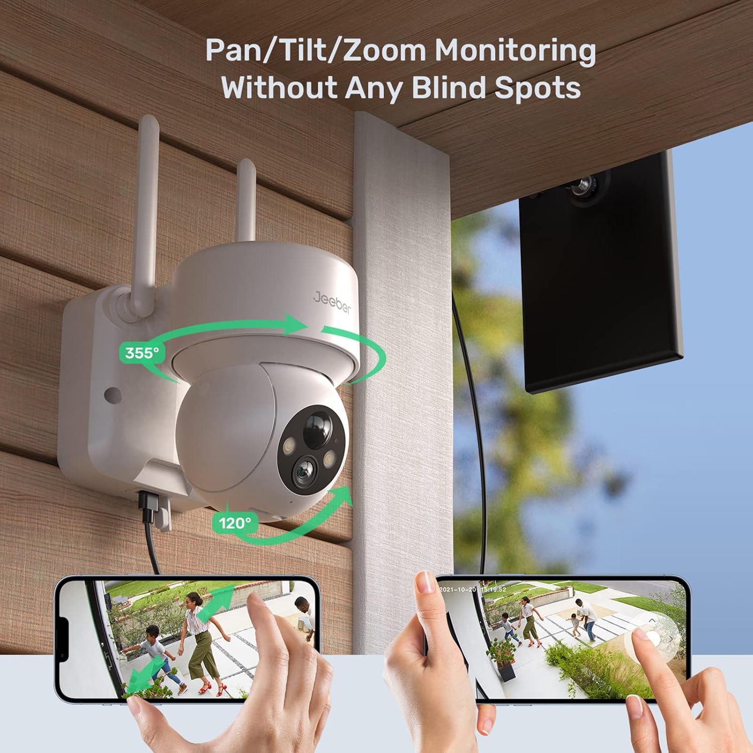 Solar Security Camera Outdoor Wireless WiFi with Spotlight and Siren, 360° PTZ Camera
