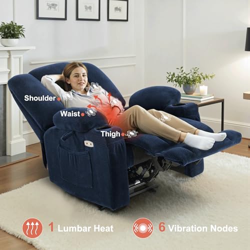 MCombo Zero Gravity Power Recliner Chair with Heat and Vibration Massage, Reclining Chair with USB & Type C Ports, Cup Holders for Living Room