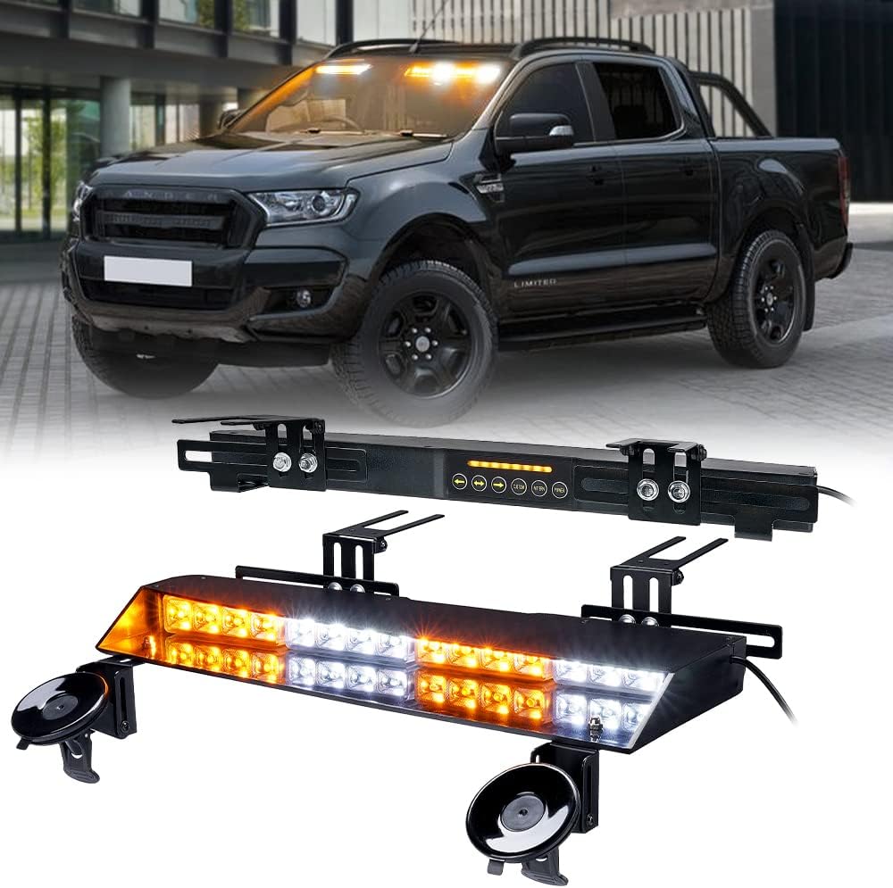 Lumenix LED Dual Visor Strobe Light Bar with Split Deck Brackets&Vacuum Sucker