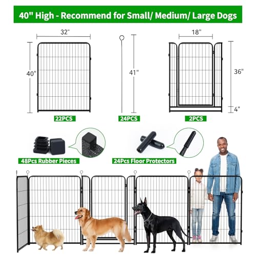 Dog Playpen Outdoor Extra Wide 12 Panels Heavy Duty Anti-Rust Coating-Strengthened Dog Fence 40" Height with Doors Portable for RV Camping Yard