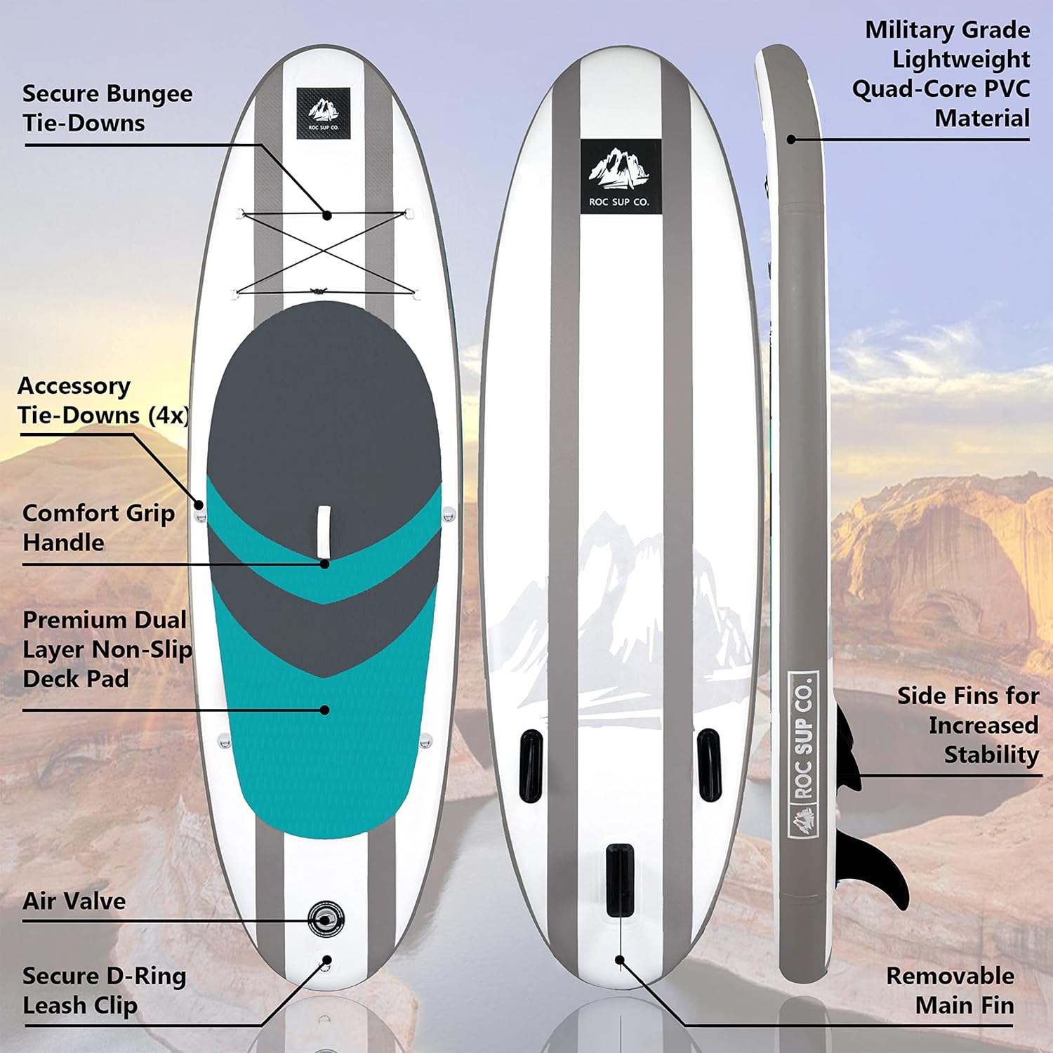 Roc Inflatable Stand Up Paddle Boards with Premium SUP Paddle Board Accessories, Wide Stable Design, Non-Slip Comfort Deck for Youth & Adults