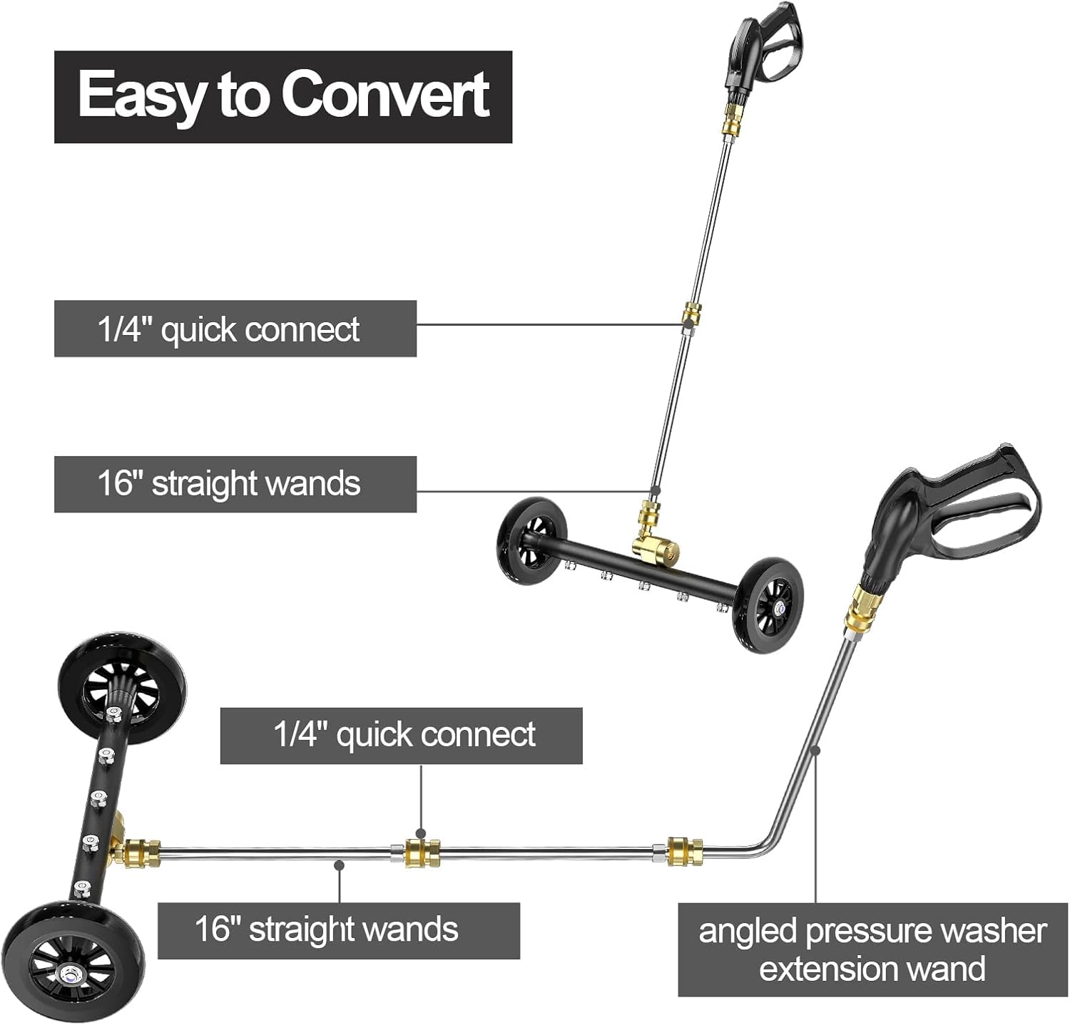 POHIR Undercarriage Pressure Washer Plus 18 Inch Power Washer Water Broom Surface Cleaner with 3 Extension Wand and Quick Connect Pivot Coupler