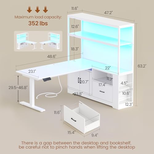 SEDETA L Shaped Standing Desk, Reversible Computer Office Desk with Drawers & Hutch