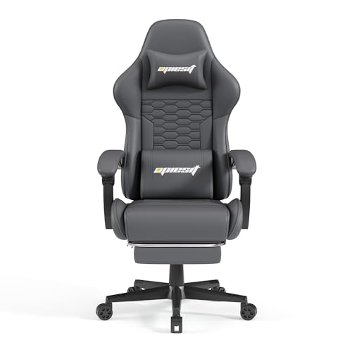 Gaming Chair, Computer Office Chair with Footrest, Linkage Armrests and Lumbar Support, High Back Ergonomic Gamer Chairs for Adults, Blue Fabric