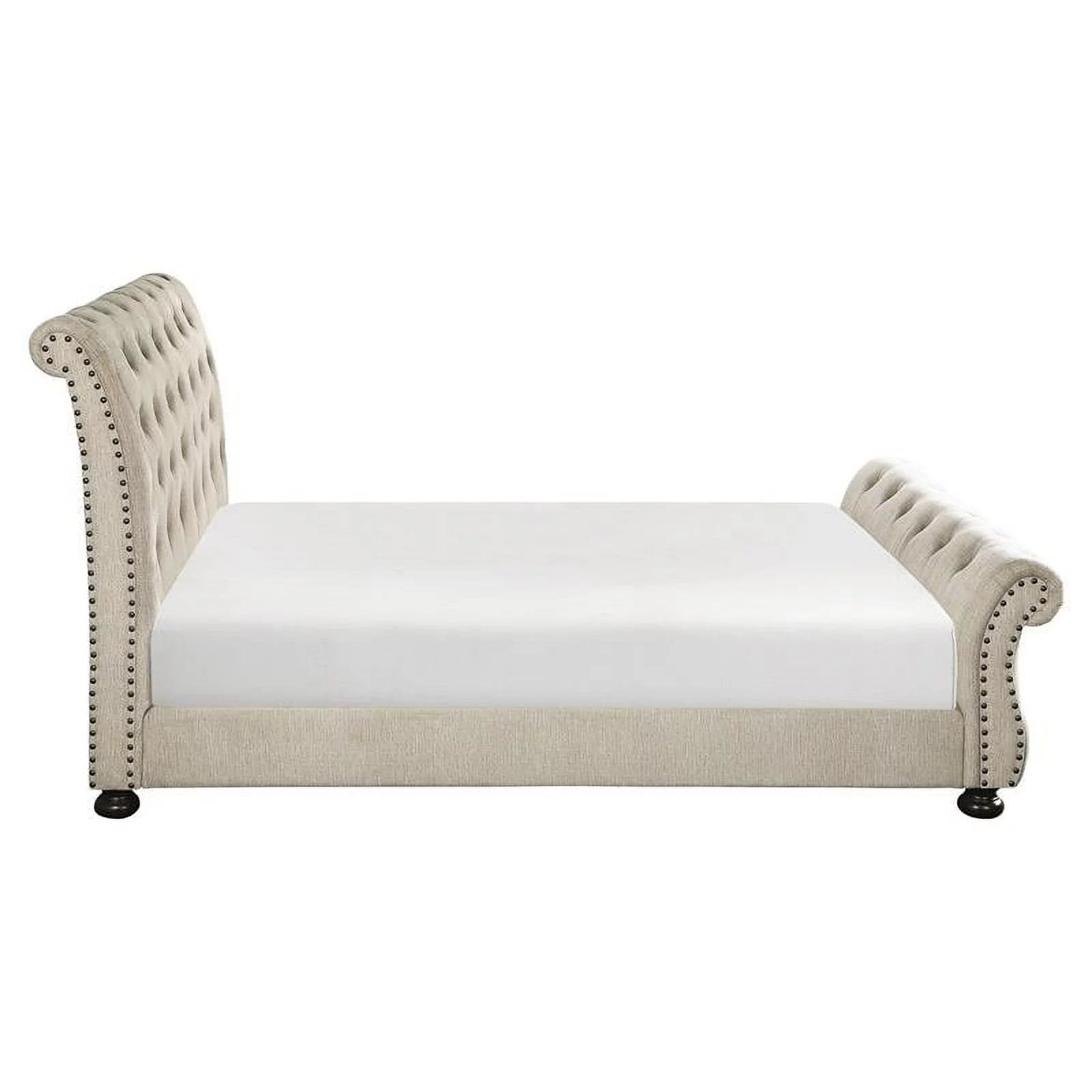 Lexicon Crofton Classic Wood Tufted Sleigh Bed, California King, Beige