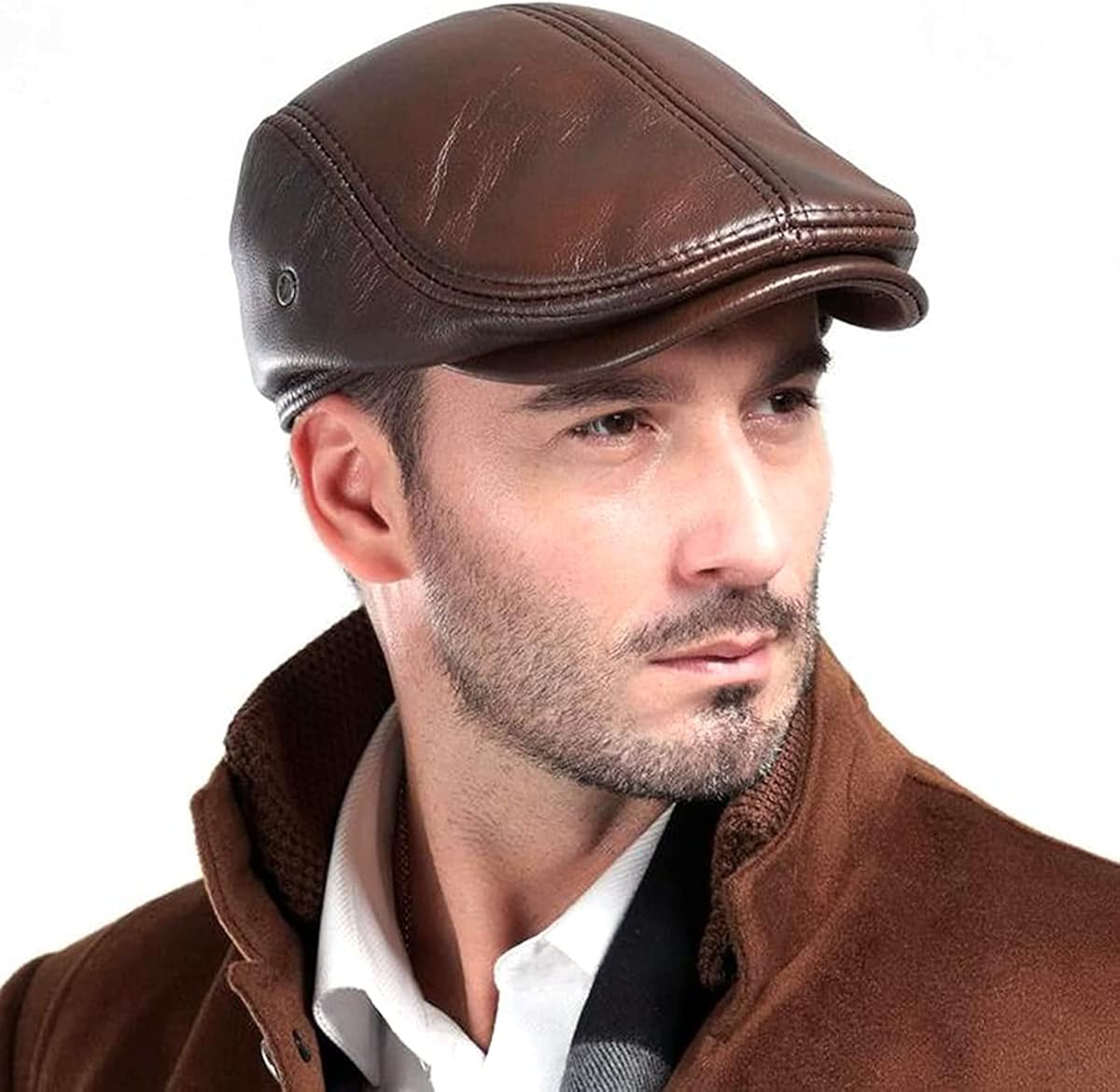 icehao Men's Adjustable Newsboy Hat Beret Hat Driving Hunting Fishing Hat Genuine Leather Ivy Cap Fashion Beret Hat Flat Cap.