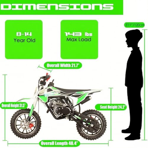 SYX MOTO 60cc Dirt Bike, Gas Powered 4-Stroke Mini Motocross Motorcycle, Dirtbike for 8-14, Off-Road Pull Start Pit Bike with Speeds up to 22 MPH