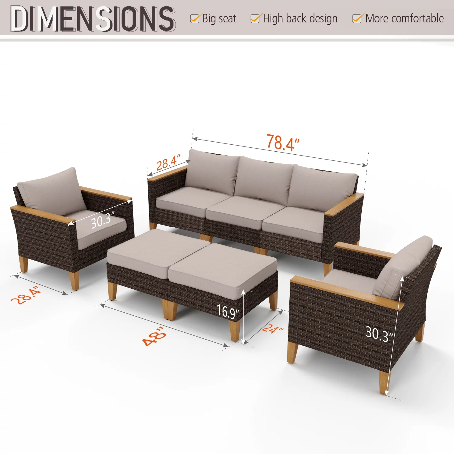 MF Studio 7 Piece Patio Conversation Set  Outdoor Wicker Furniture Set Beige