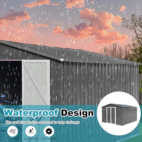 8x6 FT Outdoor Storage Shed, Metal Tool Shed with Lockable Doors, Peaked Roof & Frame Floor