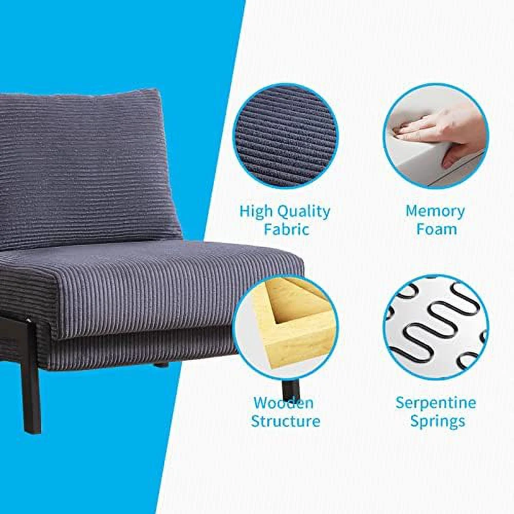 TJUNBOLIFE Pull Out Sleeper Chair Velvet Fabric Chair Bed with Memory Foam Foldable Futon Chair with Metal Leg Armless Sofa Chair Bed for Living Room