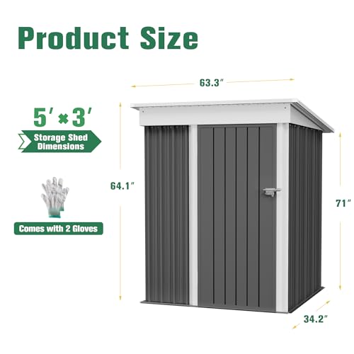 Flamaker Storage Shed Waterproof Metal Garden Shed with Lockable Door Utility Tool Shed Outdoor Storage for Backyard, Patio and Lawn (5 x 3 FT)