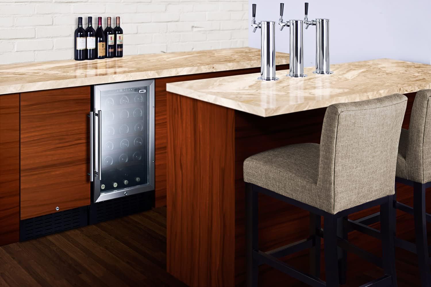 Summit SWC1840BADA 18"" ADA Compliant Built-In Wine Cellar with 34 Bottle Capacity Black Cabinet 5 Wood Shelves and Automatic Defrost in Stainless