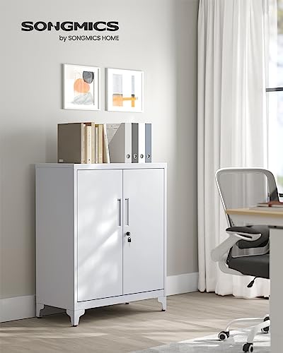 SONGMICS Garage Cabinet, Metal Storage Cabinet with Doors and Shelves, Office Cabinet for Home Office, Garage and Utility Room, Grey UOMC013G01