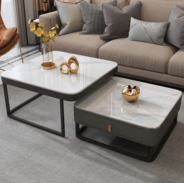Italian style light luxury glass bright rock board coffee table living room household combination coffee table