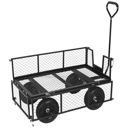 BILT HARD 880 lbs 10" Flat Free Tires Steel Garden Cart with 180° Rotating Handle and Removable Sides