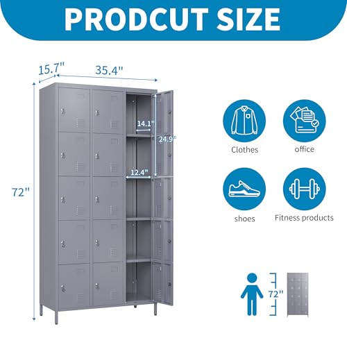 6 Doors Metal Lockers for Employees 72" H Storage Cabinet Lockable Locker with Shelves Steel Storage Locker for Gym School Office Home Requires
