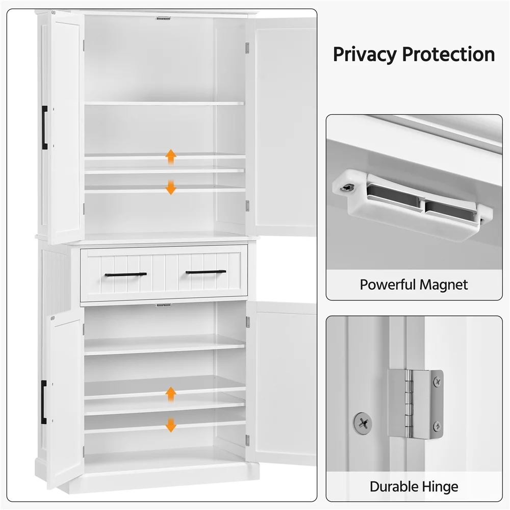 SmileMart 72.5″ H Kitchen Pantry Cabinet with Doors and Adjustable Shelves, White