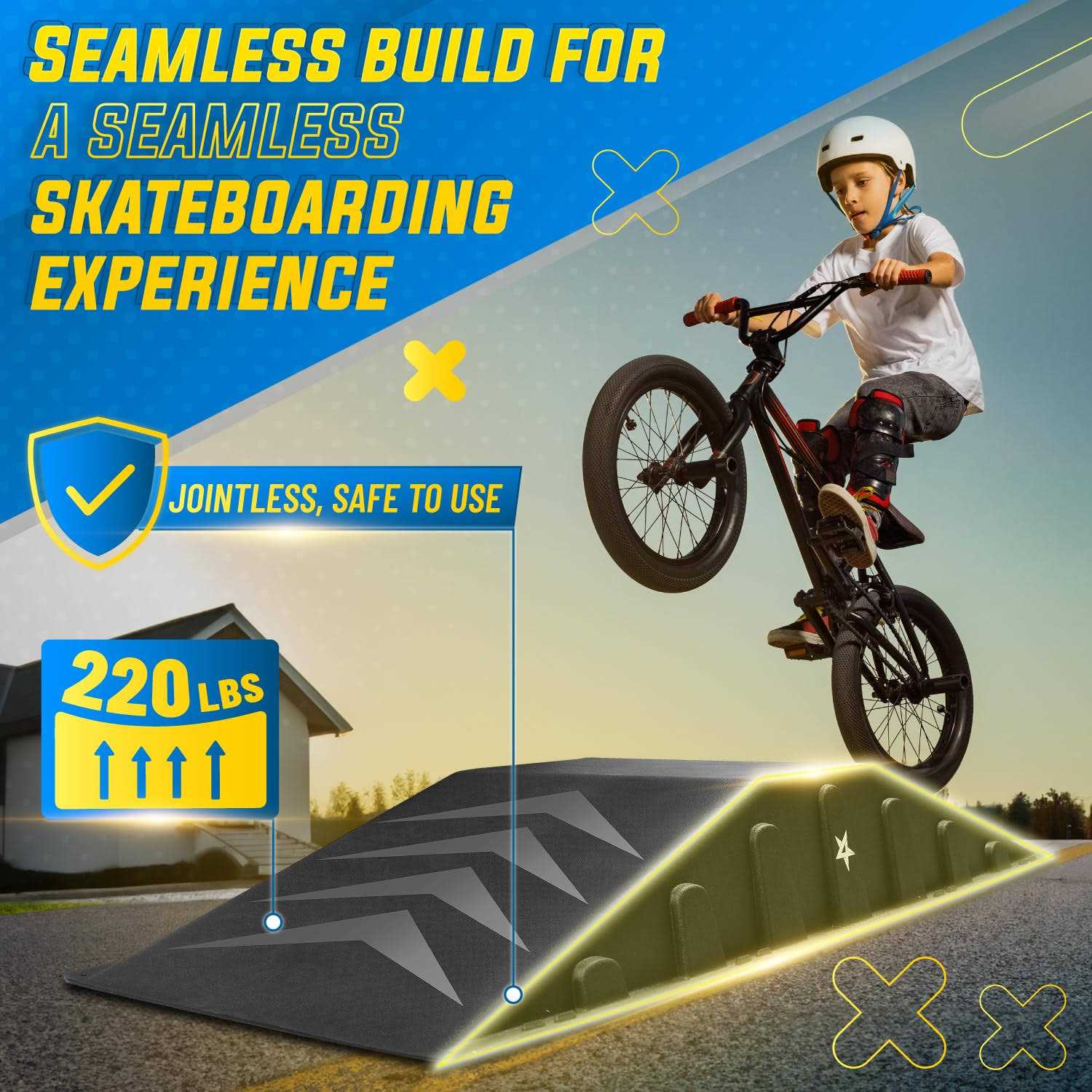 Yes4All Single-Piece Skateboard Ramp Bike Ramp Skate Ramp - Sports Supplies Online Store