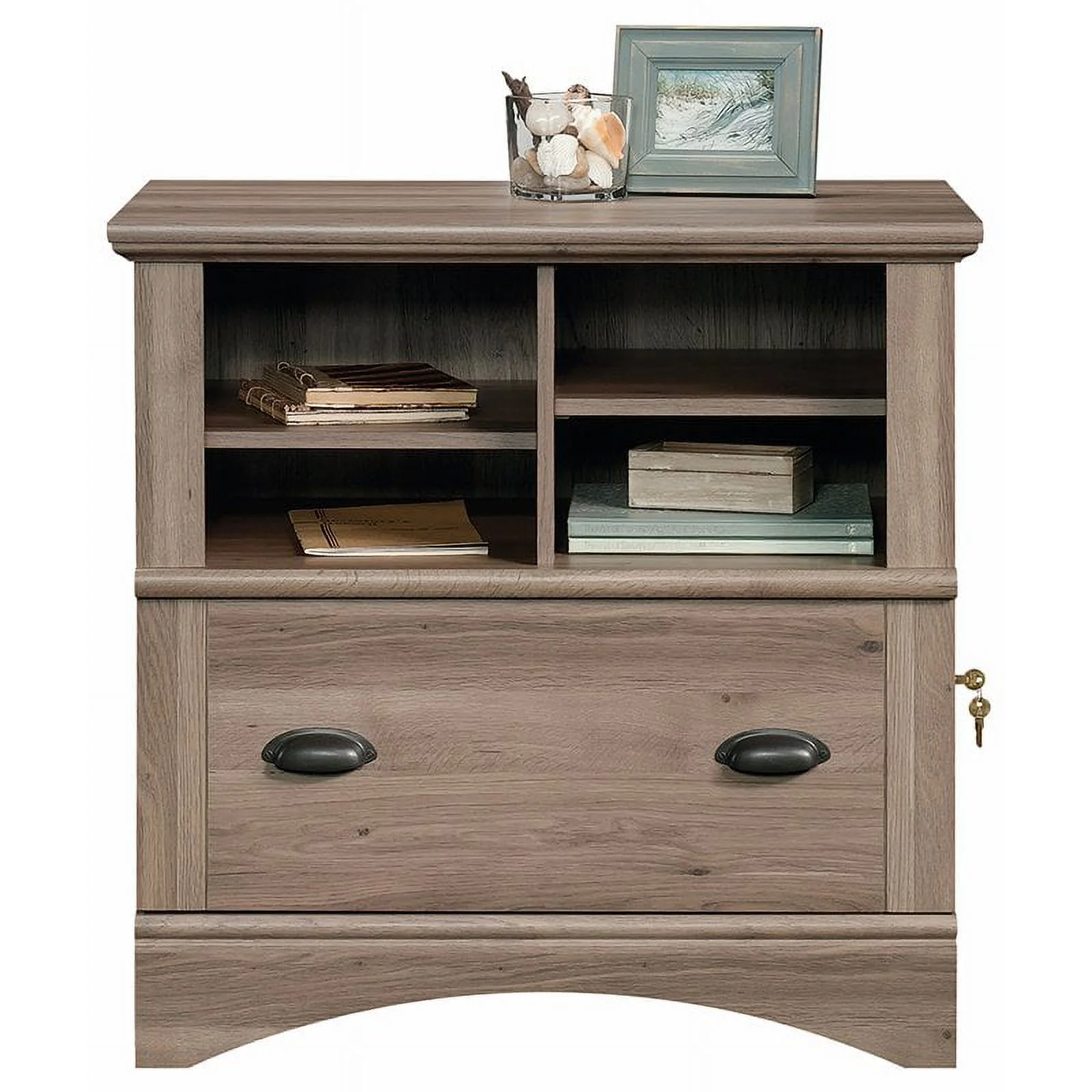 Sauder 2PC Office Set with Executive Desk and Lateral File Cabinet in Salt Oak